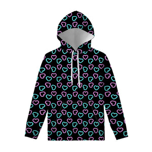 Pink And Blue Lights Heart Pattern Print Pullover Hoodie