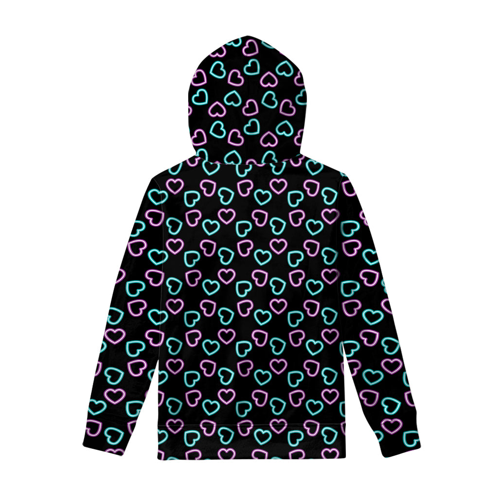 Pink And Blue Lights Heart Pattern Print Pullover Hoodie