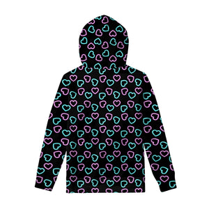 Pink And Blue Lights Heart Pattern Print Pullover Hoodie