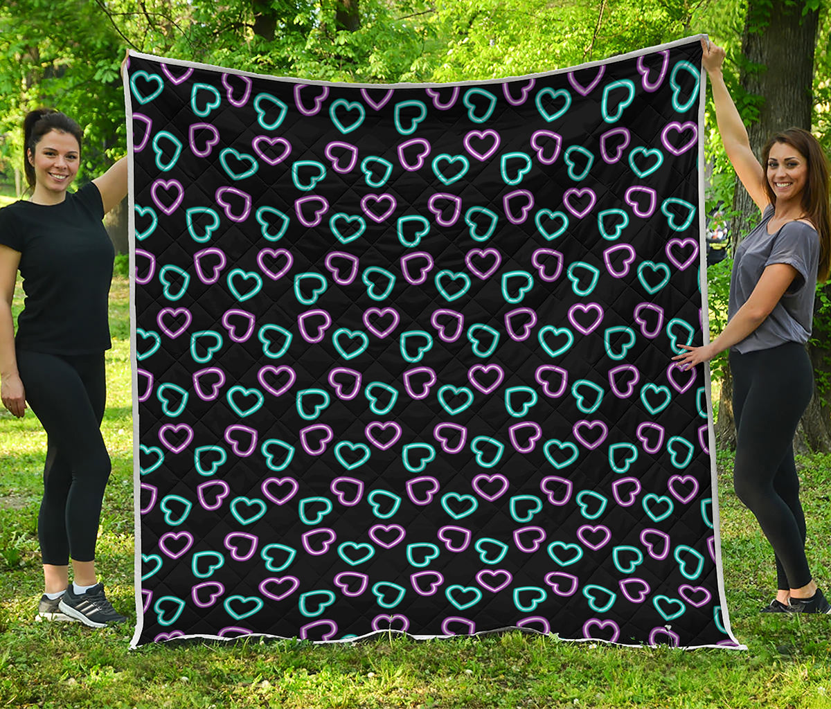 Pink And Blue Lights Heart Pattern Print Quilt