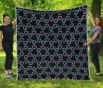 Pink And Blue Lights Heart Pattern Print Quilt