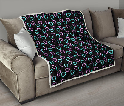 Pink And Blue Lights Heart Pattern Print Quilt
