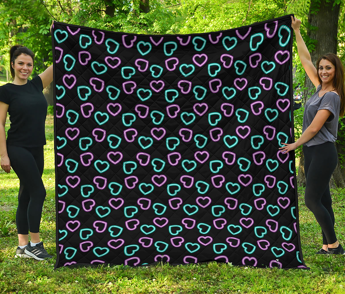 Pink And Blue Lights Heart Pattern Print Quilt