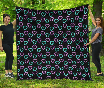 Pink And Blue Lights Heart Pattern Print Quilt