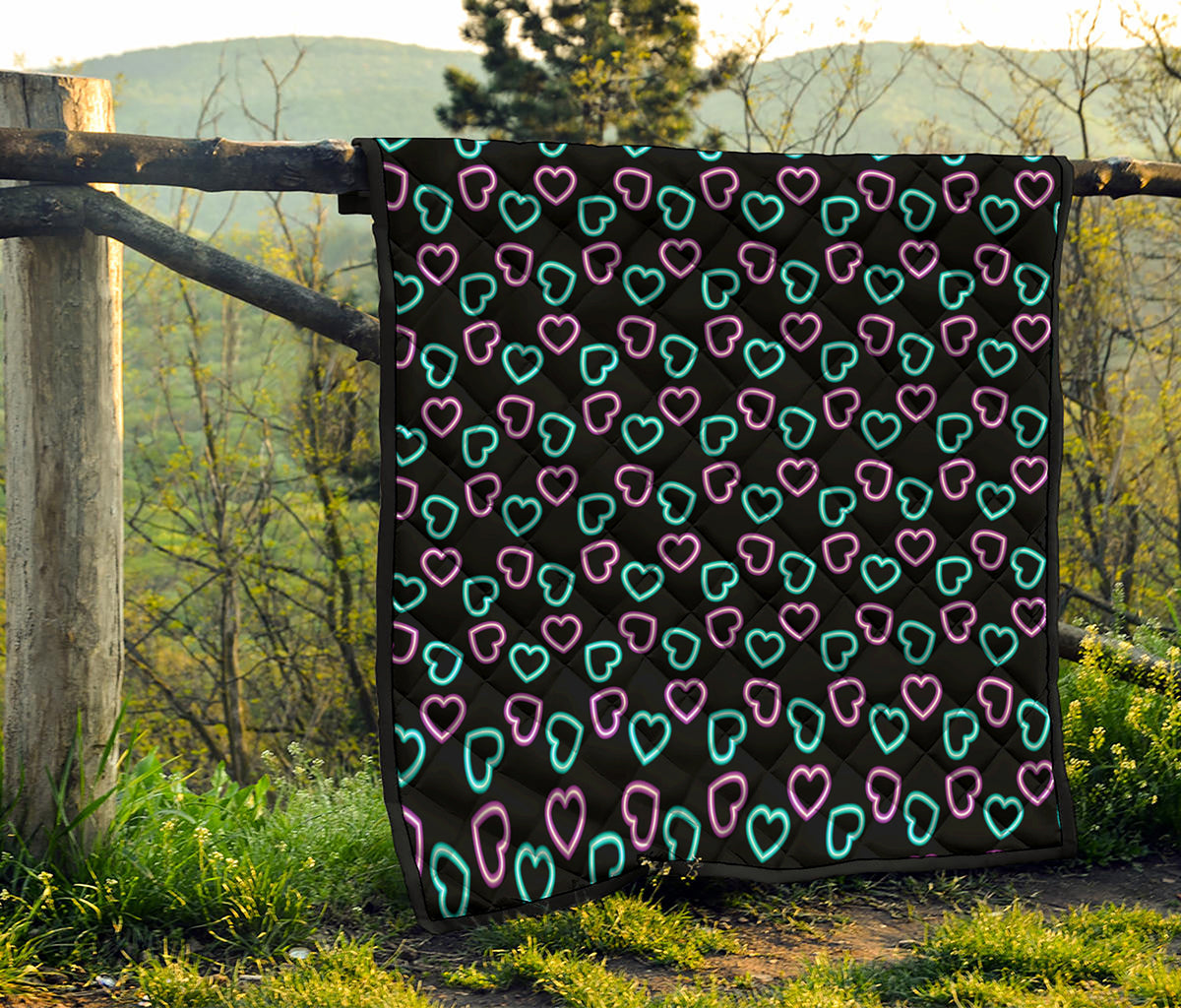 Pink And Blue Lights Heart Pattern Print Quilt
