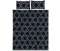 Pink And Blue Lights Heart Pattern Print Quilt Bed Set