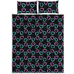Pink And Blue Lights Heart Pattern Print Quilt Bed Set