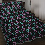 Pink And Blue Lights Heart Pattern Print Quilt Bed Set