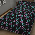 Pink And Blue Lights Heart Pattern Print Quilt Bed Set