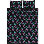 Pink And Blue Lights Heart Pattern Print Quilt Bed Set