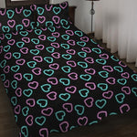 Pink And Blue Lights Heart Pattern Print Quilt Bed Set