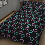Pink And Blue Lights Heart Pattern Print Quilt Bed Set