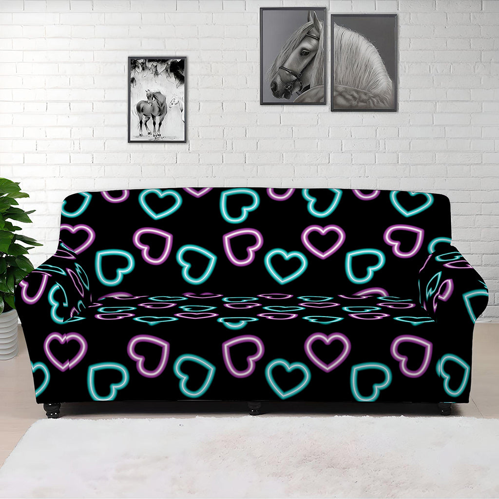 Pink And Blue Lights Heart Pattern Print Sofa Cover
