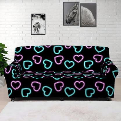 Pink And Blue Lights Heart Pattern Print Sofa Cover