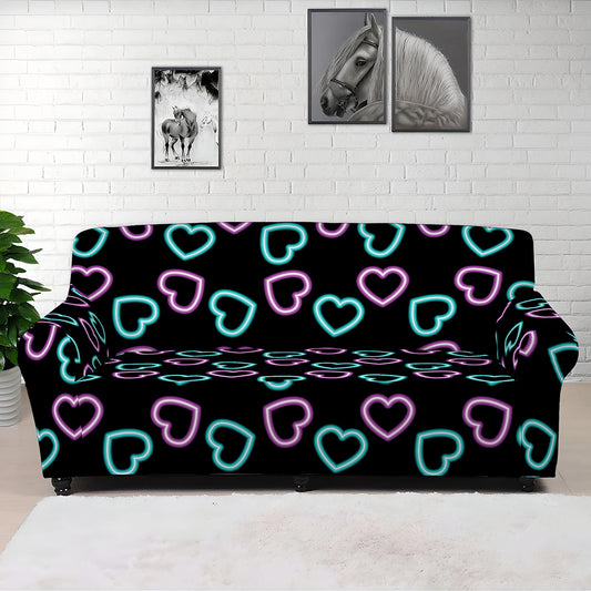 Pink And Blue Lights Heart Pattern Print Sofa Cover