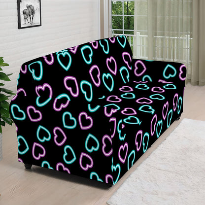 Pink And Blue Lights Heart Pattern Print Sofa Cover