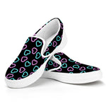 Pink And Blue Lights Heart Pattern Print White Slip On Shoes