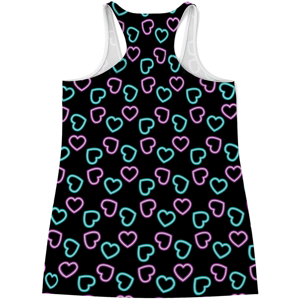 Pink And Blue Lights Heart Pattern Print Women's Racerback Tank Top