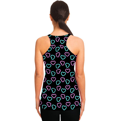 Pink And Blue Lights Heart Pattern Print Women's Racerback Tank Top