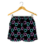 Pink And Blue Lights Heart Pattern Print Women's Shorts