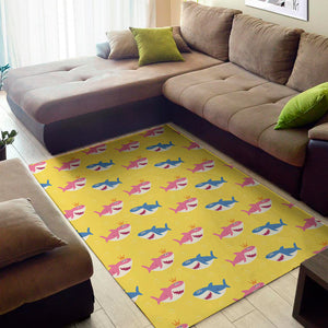 Pink And Blue Shark Pattern Print Area Rug