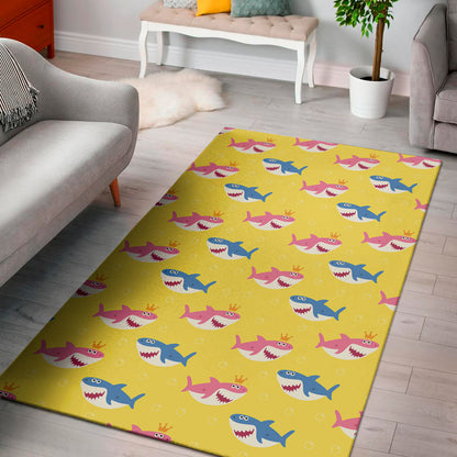 Pink And Blue Shark Pattern Print Area Rug