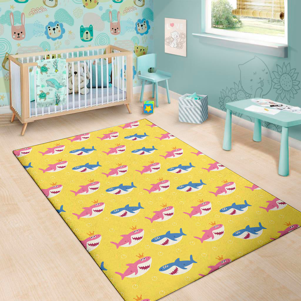 Pink And Blue Shark Pattern Print Area Rug