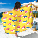 Pink And Blue Shark Pattern Print Beach Sarong Wrap