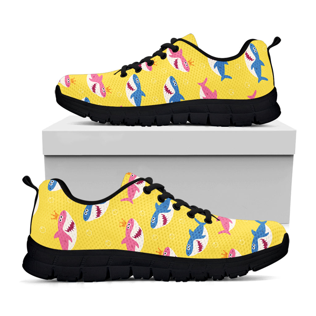 Pink And Blue Shark Pattern Print Black Sneakers