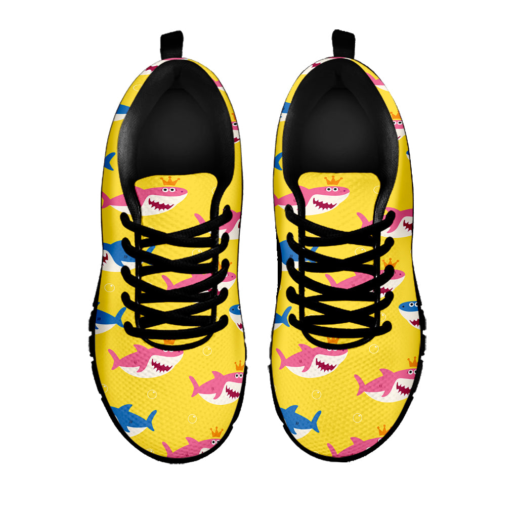 Pink And Blue Shark Pattern Print Black Sneakers