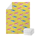 Pink And Blue Shark Pattern Print Blanket