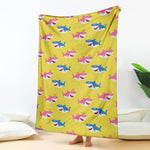 Pink And Blue Shark Pattern Print Blanket