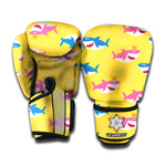 Pink And Blue Shark Pattern Print Boxing Gloves