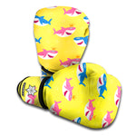Pink And Blue Shark Pattern Print Boxing Gloves