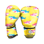Pink And Blue Shark Pattern Print Boxing Gloves