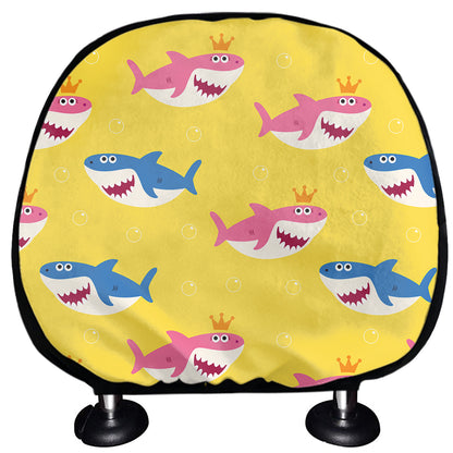Pink And Blue Shark Pattern Print Car Headrest Covers