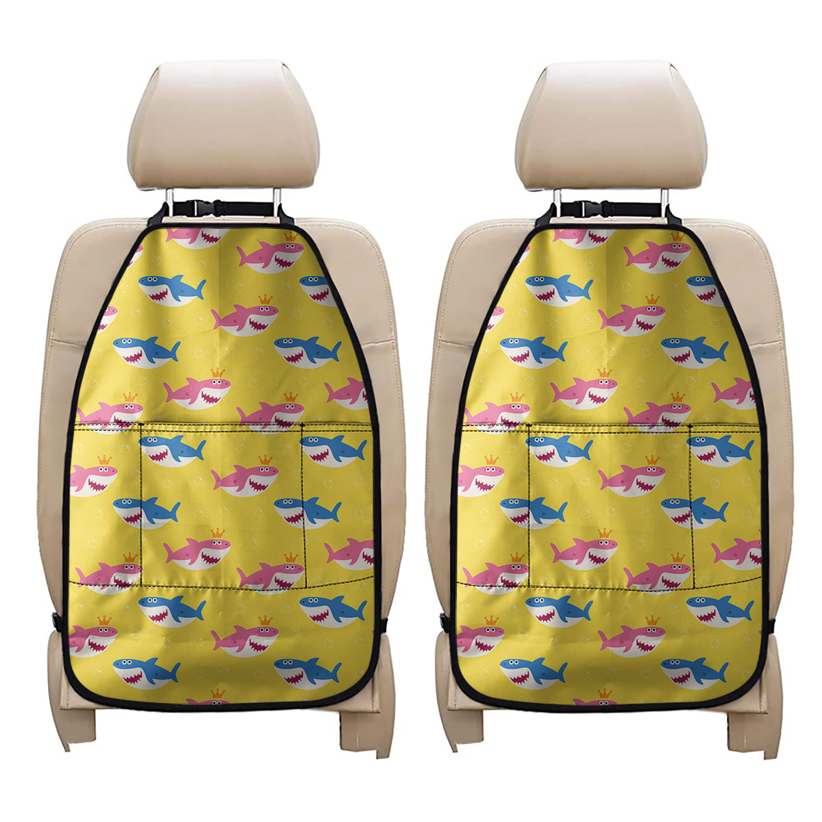 Pink And Blue Shark Pattern Print Car Seat Organizers