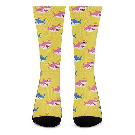 Pink And Blue Shark Pattern Print Crew Socks