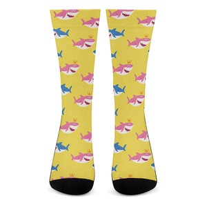 Pink And Blue Shark Pattern Print Crew Socks