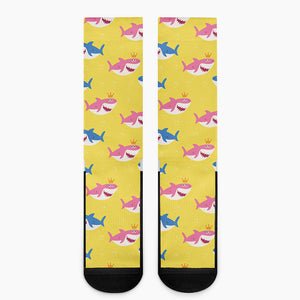 Pink And Blue Shark Pattern Print Crew Socks