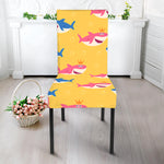 Pink And Blue Shark Pattern Print Dining Chair Slipcover