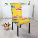 Pink And Blue Shark Pattern Print Dining Chair Slipcover