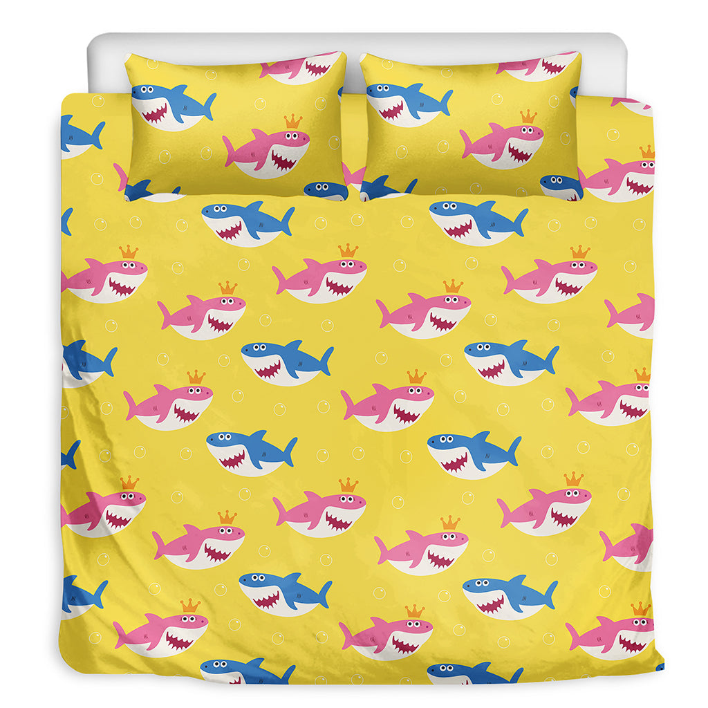 Pink And Blue Shark Pattern Print Duvet Cover Bedding Set