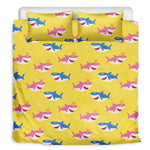 Pink And Blue Shark Pattern Print Duvet Cover Bedding Set