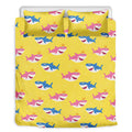 Pink And Blue Shark Pattern Print Duvet Cover Bedding Set