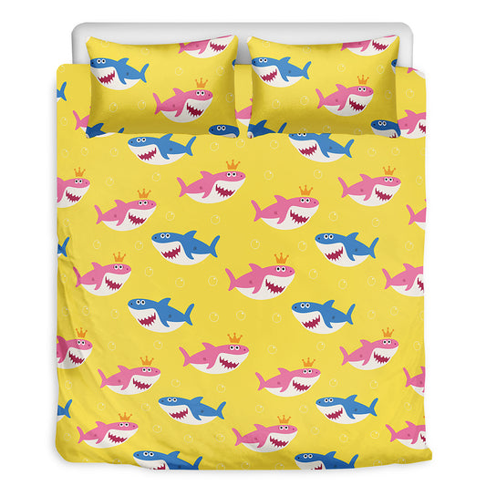 Pink And Blue Shark Pattern Print Duvet Cover Bedding Set