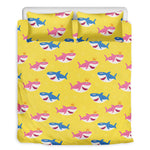 Pink And Blue Shark Pattern Print Duvet Cover Bedding Set