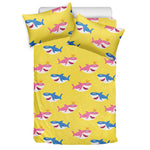 Pink And Blue Shark Pattern Print Duvet Cover Bedding Set