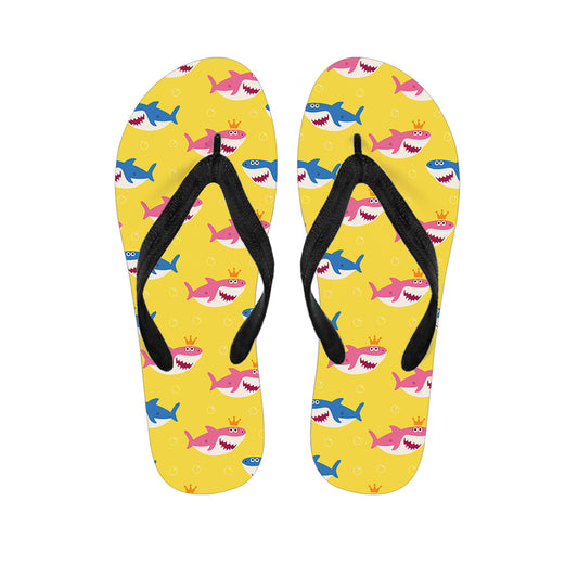 Pink And Blue Shark Pattern Print Flip Flops