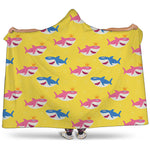 Pink And Blue Shark Pattern Print Hooded Blanket